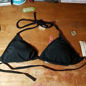 Bobbie Brooks Black Spaghetti Strap Bikini Top Med